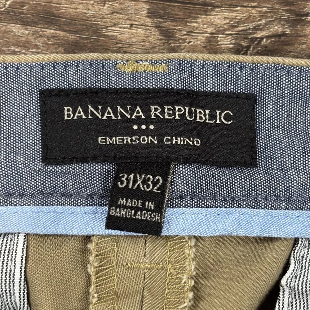 Banana Republic Emerson Chino Pants Men's 31x31 Khaki 100% Cotton Straight Leg